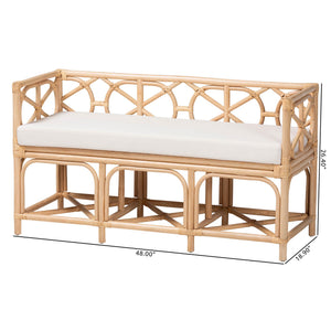 Bali & Pari Theo Handcrafted Rattan Bench with Cushion for Entryway or Living Room