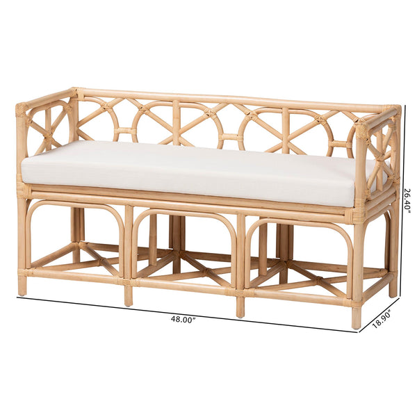 Bali & Pari Theo Handcrafted Rattan Bench with Cushion for Entryway or Living Room