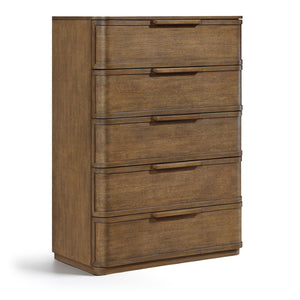 Meridian Furniture Tiberio Mid-century Tall Six Drawer Oak Veneer Chest with Soft Close Drawers for Bedroom Storage Brown TiberioBrown-CH