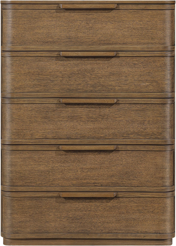 Meridian Furniture Tiberio Mid-century Tall Six Drawer Oak Veneer Chest with Soft Close Drawers for Bedroom Storage Brown TiberioBrown-CH