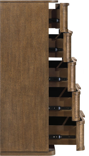 Meridian Furniture Tiberio Mid-century Tall Six Drawer Oak Veneer Chest with Soft Close Drawers for Bedroom Storage Brown TiberioBrown-CH