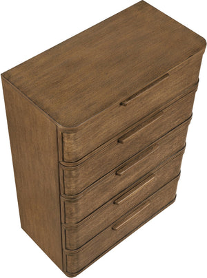 Meridian Furniture Tiberio Mid-century Tall Six Drawer Oak Veneer Chest with Soft Close Drawers for Bedroom Storage Brown TiberioBrown-CH