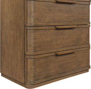 Meridian Furniture Tiberio Mid-century Tall Six Drawer Oak Veneer Chest with Soft Close Drawers for Bedroom Storage Brown TiberioBrown-CH