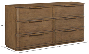 Meridian Furniture Tiberio Mid-century Oak Veneer Dresser with Soft Close Drawers for Modern Bedroom Storage Brown TiberioBrown-D