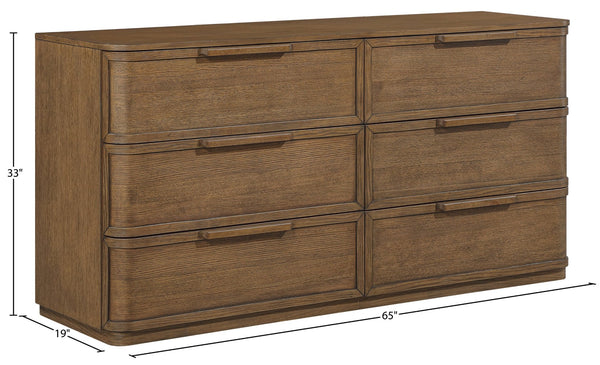 Meridian Furniture Tiberio Mid-century Oak Veneer Dresser with Soft Close Drawers for Modern Bedroom Storage Brown TiberioBrown-D