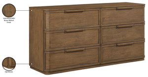Meridian Furniture Tiberio Mid-century Oak Veneer Dresser with Soft Close Drawers for Modern Bedroom Storage Brown TiberioBrown-D