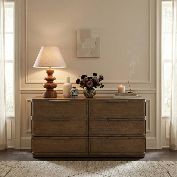 Meridian Furniture Tiberio Mid-century Oak Veneer Dresser with Soft Close Drawers for Modern Bedroom Storage Brown TiberioBrown-D