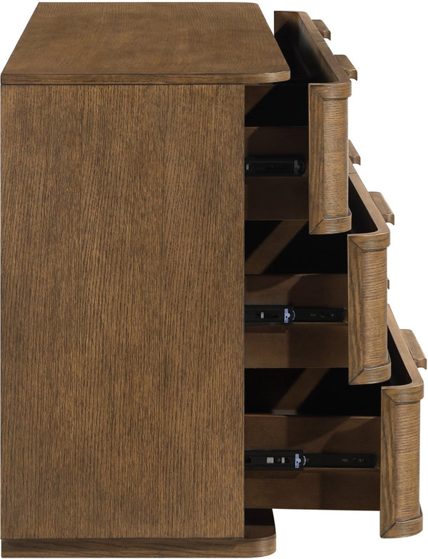 Meridian Furniture Tiberio Mid-century Oak Veneer Dresser with Soft Close Drawers for Modern Bedroom Storage Brown TiberioBrown-D