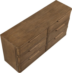 Meridian Furniture Tiberio Mid-century Oak Veneer Dresser with Soft Close Drawers for Modern Bedroom Storage Brown TiberioBrown-D