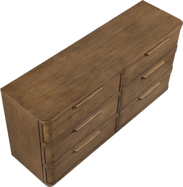 Meridian Furniture Tiberio Mid-century Oak Veneer Dresser with Soft Close Drawers for Modern Bedroom Storage Brown TiberioBrown-D