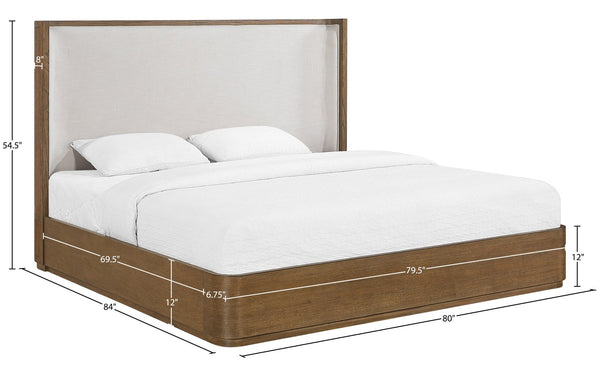 Meridian Furniture Tiberio Solid Wood King Bed Linen Upholstered Mid-century Frame for Modern Bedroom Decor Brown / Cream TiberioBrown-K