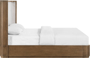 Meridian Furniture Tiberio Solid Wood King Bed Linen Upholstered Mid-century Frame for Modern Bedroom Decor Brown / Cream TiberioBrown-K