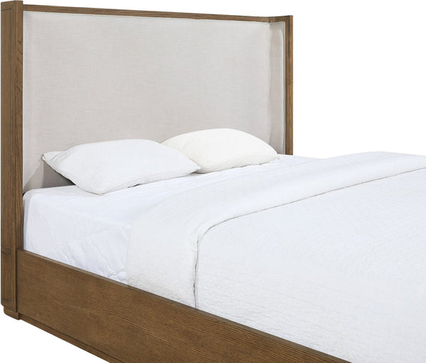Meridian Furniture Tiberio Solid Wood King Bed Linen Upholstered Mid-century Frame for Modern Bedroom Decor Brown / Cream TiberioBrown-K
