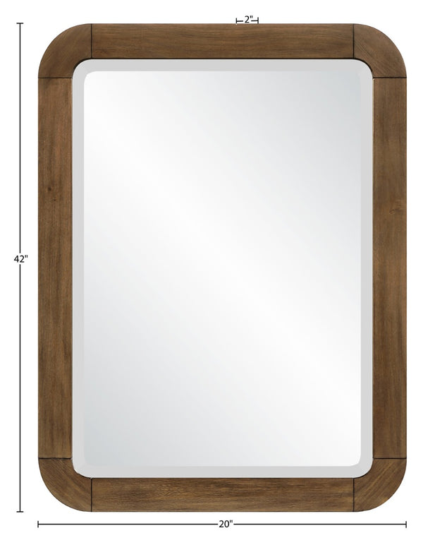 Meridian Furniture Tiberio Oak Wood Wall Mirror Mid-century Modern Accent for Bedroom and Entryway Decor Brown TiberioBrown-M