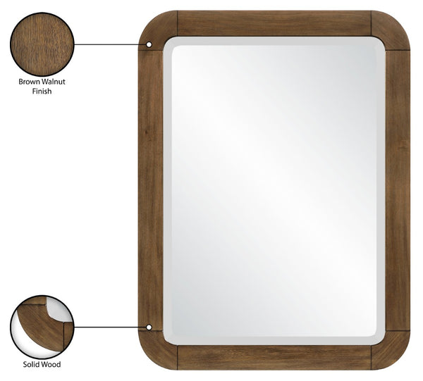 Meridian Furniture Tiberio Oak Wood Wall Mirror Mid-century Modern Accent for Bedroom and Entryway Decor Brown TiberioBrown-M