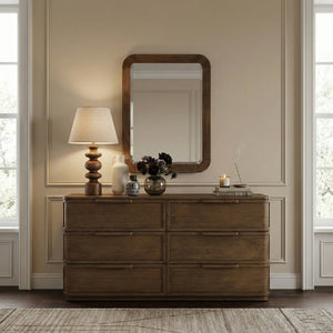 Meridian Furniture Tiberio Oak Wood Wall Mirror Mid-century Modern Accent for Bedroom and Entryway Decor Brown TiberioBrown-M
