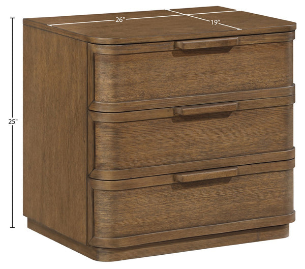 Meridian Furniture Tiberio Mid-century Oak Veneer Nightstand with Soft Close Drawer for Modern Bedroom Storage Brown TiberioBrown-NS