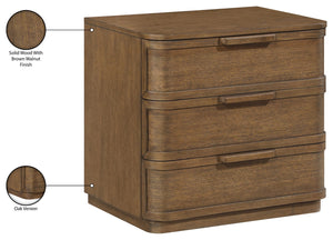 Meridian Furniture Tiberio Mid-century Oak Veneer Nightstand with Soft Close Drawer for Modern Bedroom Storage Brown TiberioBrown-NS