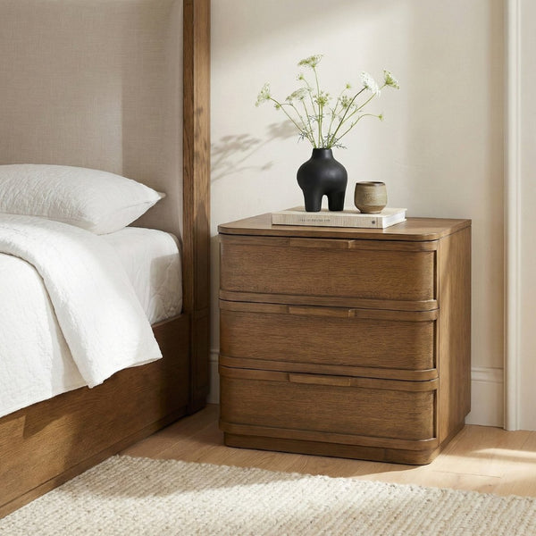 Meridian Furniture Tiberio Mid-century Oak Veneer Nightstand with Soft Close Drawer for Modern Bedroom Storage Brown TiberioBrown-NS