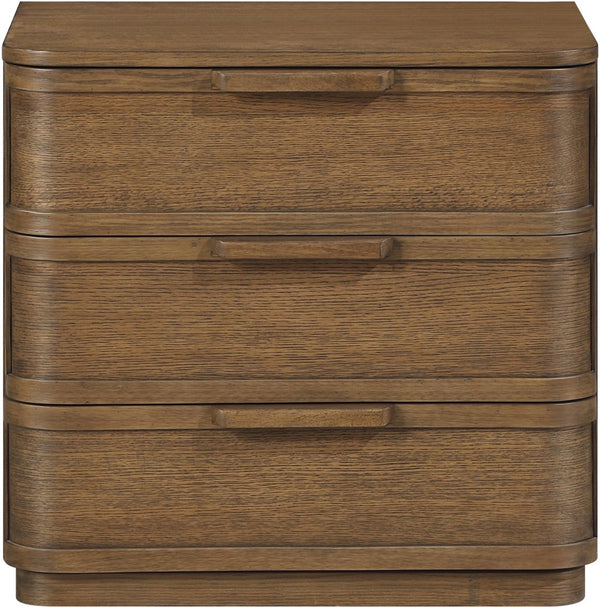 Meridian Furniture Tiberio Mid-century Oak Veneer Nightstand with Soft Close Drawer for Modern Bedroom Storage Brown TiberioBrown-NS