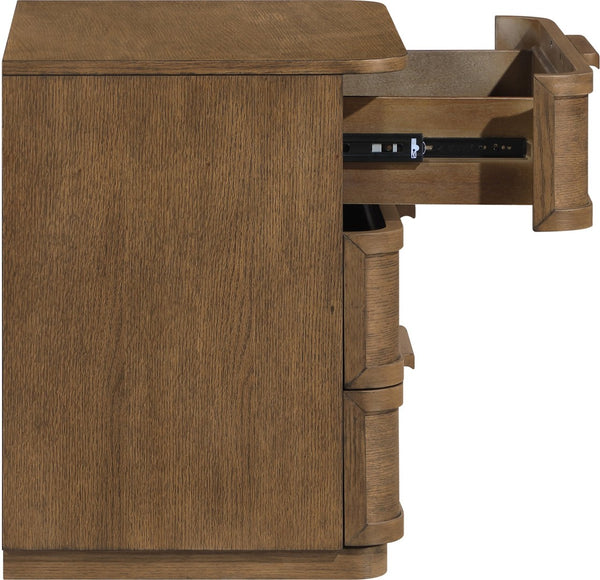 Meridian Furniture Tiberio Mid-century Oak Veneer Nightstand with Soft Close Drawer for Modern Bedroom Storage Brown TiberioBrown-NS
