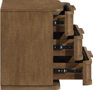 Meridian Furniture Tiberio Mid-century Oak Veneer Nightstand with Soft Close Drawer for Modern Bedroom Storage Brown TiberioBrown-NS