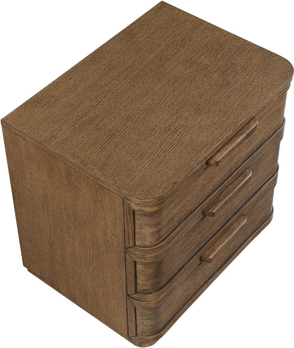 Meridian Furniture Tiberio Mid-century Oak Veneer Nightstand with Soft Close Drawer for Modern Bedroom Storage Brown TiberioBrown-NS