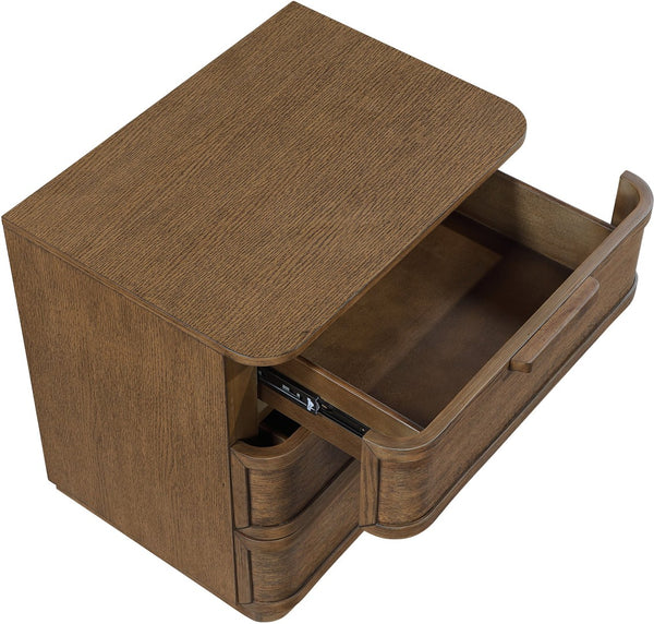 Meridian Furniture Tiberio Mid-century Oak Veneer Nightstand with Soft Close Drawer for Modern Bedroom Storage Brown TiberioBrown-NS