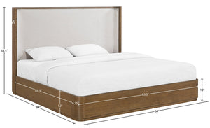 Meridian Furniture Tiberio Queen Bed Solid Wood Frame Linen Upholstered Headboard Mid-century Modern Bedroom Style Brown / Cream TiberioBrown-Q