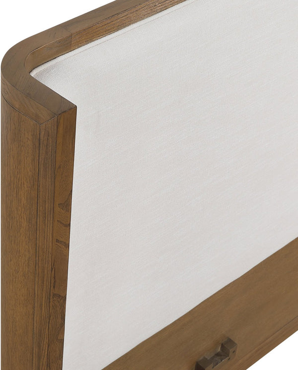 Meridian Furniture Tiberio Queen Bed Solid Wood Frame Linen Upholstered Headboard Mid-century Modern Bedroom Style Brown / Cream TiberioBrown-Q