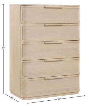Meridian Furniture Tiberio Mid-century Tall Six Drawer Oak Veneer Chest with Soft Close Drawers for Bedroom Storage Natural TiberioNatural-CH