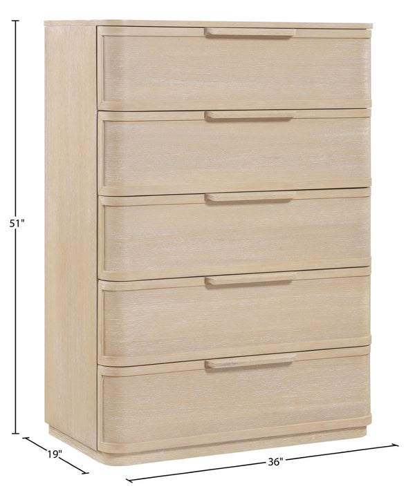Meridian Furniture Tiberio Mid-century Tall Six Drawer Oak Veneer Chest with Soft Close Drawers for Bedroom Storage Natural TiberioNatural-CH
