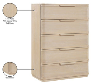 Meridian Furniture Tiberio Mid-century Tall Six Drawer Oak Veneer Chest with Soft Close Drawers for Bedroom Storage Natural TiberioNatural-CH
