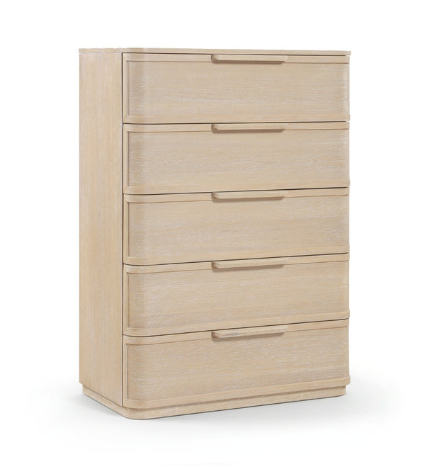 Meridian Furniture Tiberio Mid-century Tall Six Drawer Oak Veneer Chest with Soft Close Drawers for Bedroom Storage Natural TiberioNatural-CH