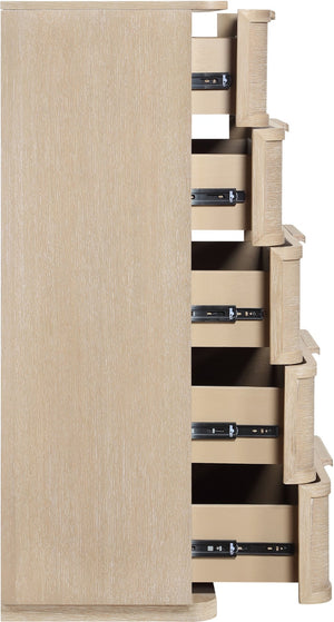 Meridian Furniture Tiberio Mid-century Tall Six Drawer Oak Veneer Chest with Soft Close Drawers for Bedroom Storage Natural TiberioNatural-CH