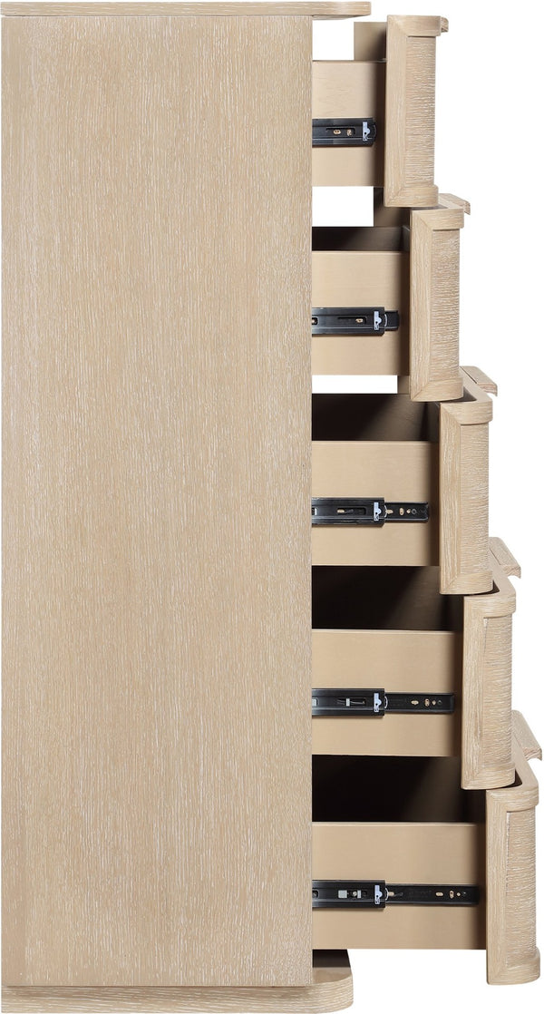 Meridian Furniture Tiberio Mid-century Tall Six Drawer Oak Veneer Chest with Soft Close Drawers for Bedroom Storage Natural TiberioNatural-CH