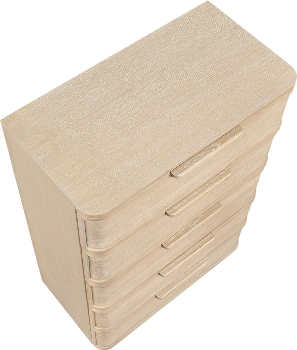 Meridian Furniture Tiberio Mid-century Tall Six Drawer Oak Veneer Chest with Soft Close Drawers for Bedroom Storage Natural TiberioNatural-CH