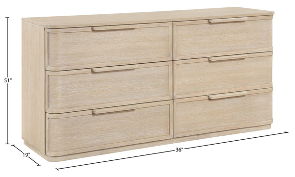 Meridian Furniture Tiberio Mid-century Oak Veneer Dresser with Soft Close Drawers for Modern Bedroom Storage Natural TiberioNatural-D
