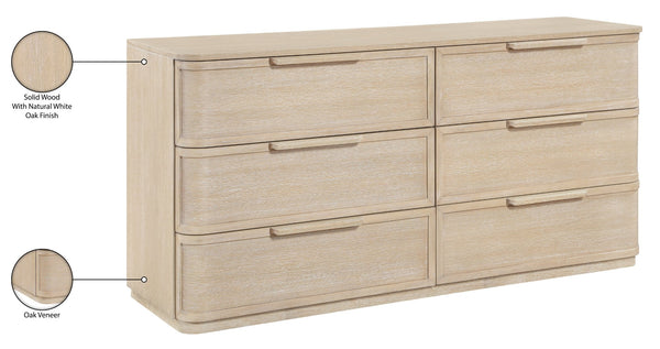 Meridian Furniture Tiberio Mid-century Oak Veneer Dresser with Soft Close Drawers for Modern Bedroom Storage Natural TiberioNatural-D
