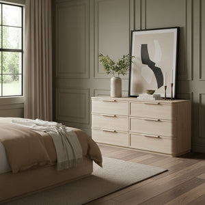 Meridian Furniture Tiberio Mid-century Oak Veneer Dresser with Soft Close Drawers for Modern Bedroom Storage Natural TiberioNatural-D
