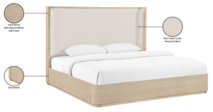 Meridian Furniture Tiberio Solid Wood King Bed Linen Upholstered Mid-century Frame for Modern Bedroom Decor Natural / Cream TiberioNatural-K