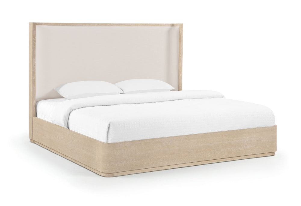 Meridian Furniture Tiberio Solid Wood King Bed Linen Upholstered Mid-century Frame for Modern Bedroom Decor Natural / Cream TiberioNatural-K