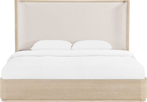 Meridian Furniture Tiberio Solid Wood King Bed Linen Upholstered Mid-century Frame for Modern Bedroom Decor Natural / Cream TiberioNatural-K