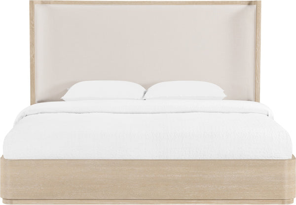 Meridian Furniture Tiberio Solid Wood King Bed Linen Upholstered Mid-century Frame for Modern Bedroom Decor Natural / Cream TiberioNatural-K