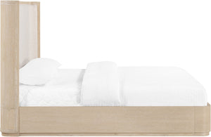 Meridian Furniture Tiberio Solid Wood King Bed Linen Upholstered Mid-century Frame for Modern Bedroom Decor Natural / Cream TiberioNatural-K