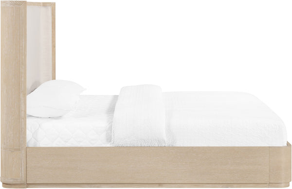 Meridian Furniture Tiberio Solid Wood King Bed Linen Upholstered Mid-century Frame for Modern Bedroom Decor Natural / Cream TiberioNatural-K