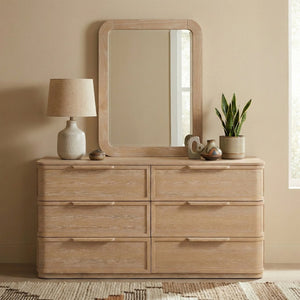 Meridian Furniture Tiberio Oak Wood Wall Mirror Mid-century Modern Accent for Bedroom and Entryway Decor Natural TiberioNatural-M