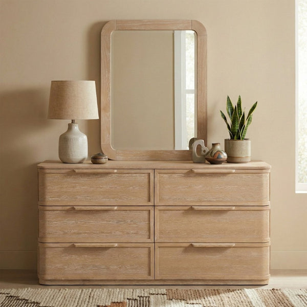 Meridian Furniture Tiberio Oak Wood Wall Mirror Mid-century Modern Accent for Bedroom and Entryway Decor Natural TiberioNatural-M