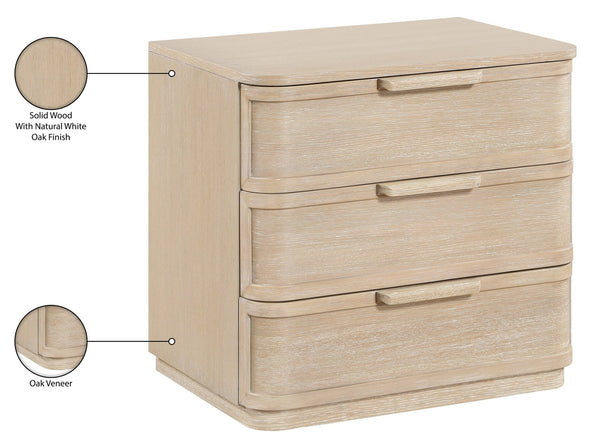 Meridian Furniture Tiberio Mid-century Oak Veneer Nightstand with Soft Close Drawer for Modern Bedroom Storage Natural TiberioNatural-NS