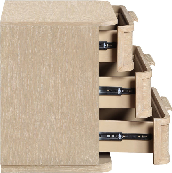 Meridian Furniture Tiberio Mid-century Oak Veneer Nightstand with Soft Close Drawer for Modern Bedroom Storage Natural TiberioNatural-NS